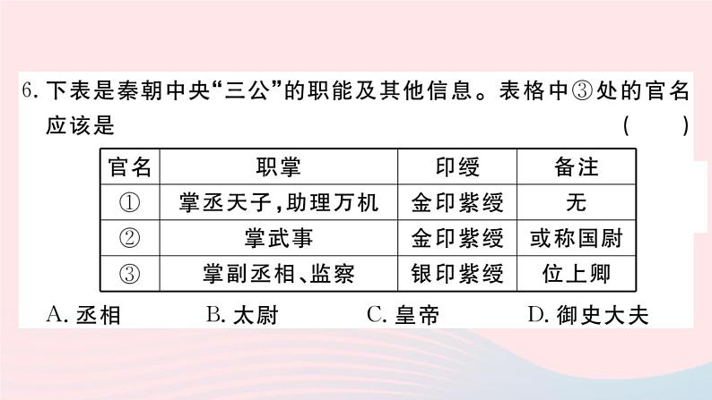 历史人教版七年级上册 同步教学课件期末检测卷3第6页