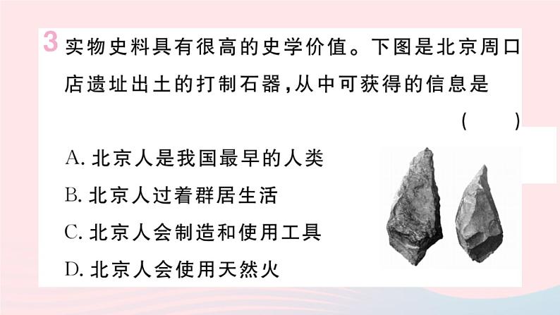 历史人教版七年级上册 同步教学课件第1单元史前时期：中国境内早期人类与文明的起源第1课中国境内早期人类的代表__北京人作业第4页