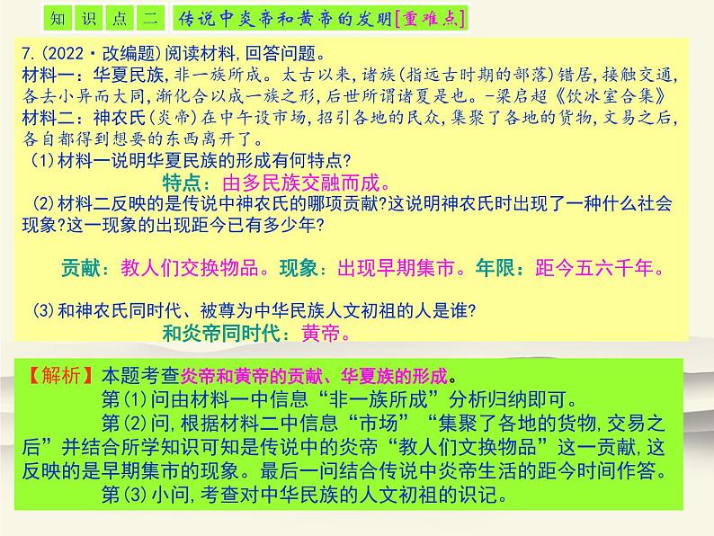 3.人教版中国历史七年级上册《新编基础训练》第3课《远古的传说》评析PPT课件第4页