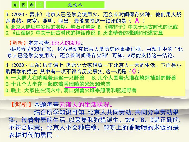 1.人教版中国历史七年级上册《新编基础训练》第1课《中国境内早期人类的代表——北京人》评析PPT课件03