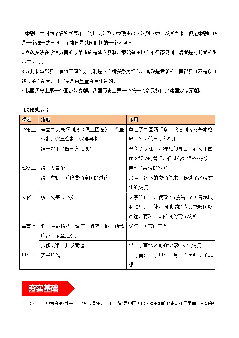 第9课  秦统一中国-2022-2023学年七年级历史上册知识点和中考真题分层练习学案（部编版）03