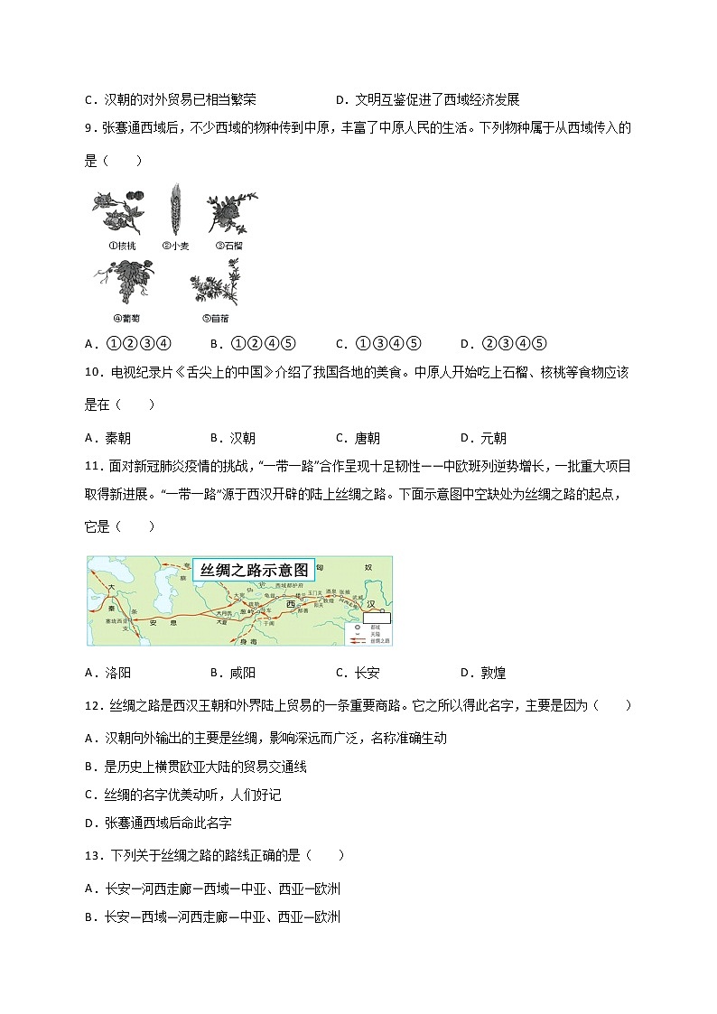 3.14沟通中外文明的“丝绸之路”同步练习   2022-2023学年部编版七年级历史上册(含答案)03