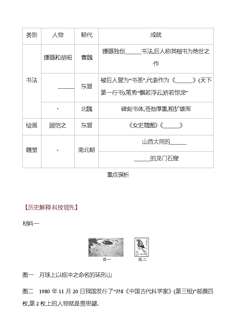 第四单元  第20课  魏晋南北朝的科技与文化 学案 部编版历史 七年级上册03