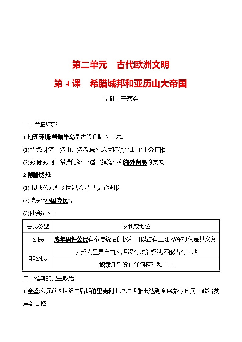 第二单元  第4课  希腊城邦和亚历山大帝国 同步真题训练 （教师版）2022-2023部编版九年级上册历史第1页