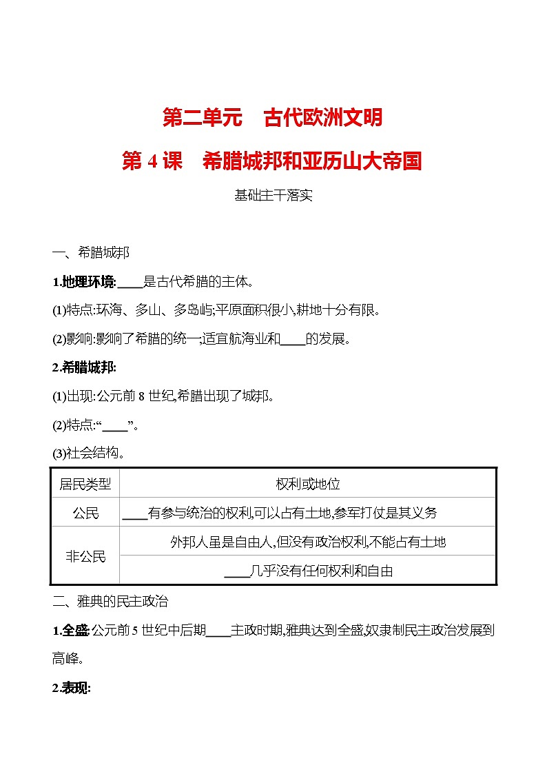第二单元  第4课  希腊城邦和亚历山大帝国 同步真题训练 （学生版）2022-2023部编版九年级上册历史第1页