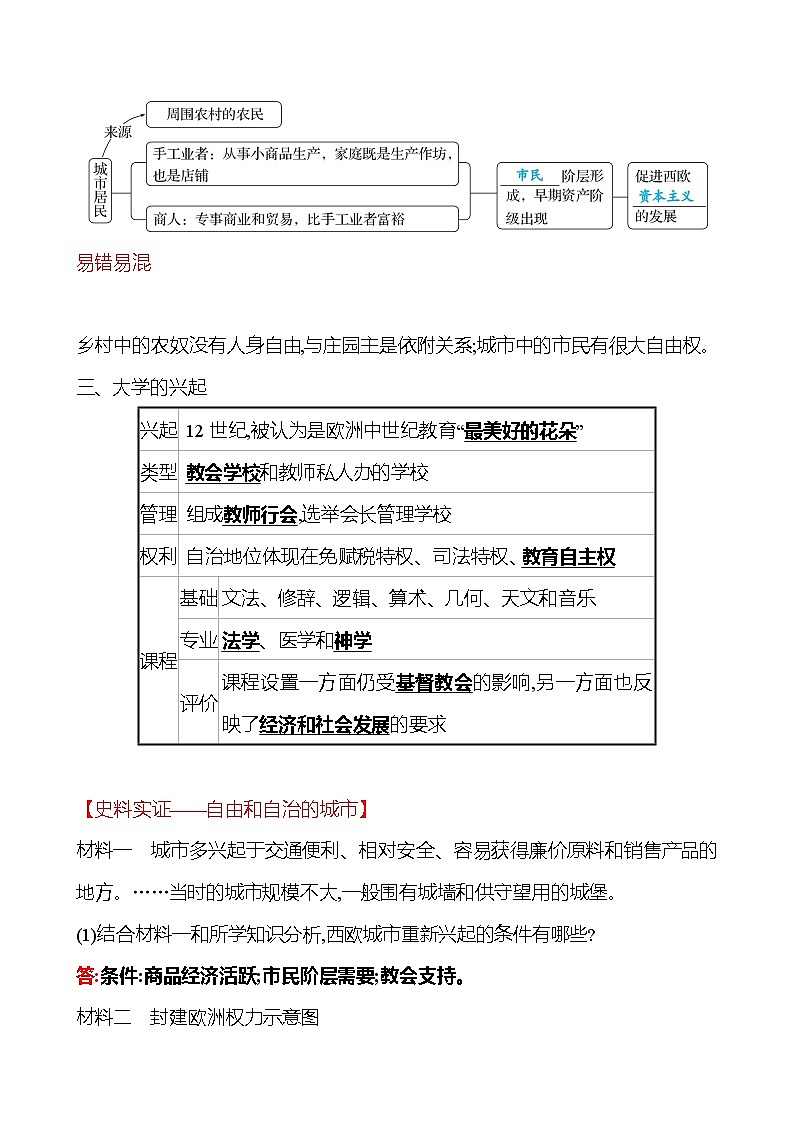 第三单元  第9课  中世纪城市和大学的兴起 同步真题训练 2022-2023部编版九年级上册历史02