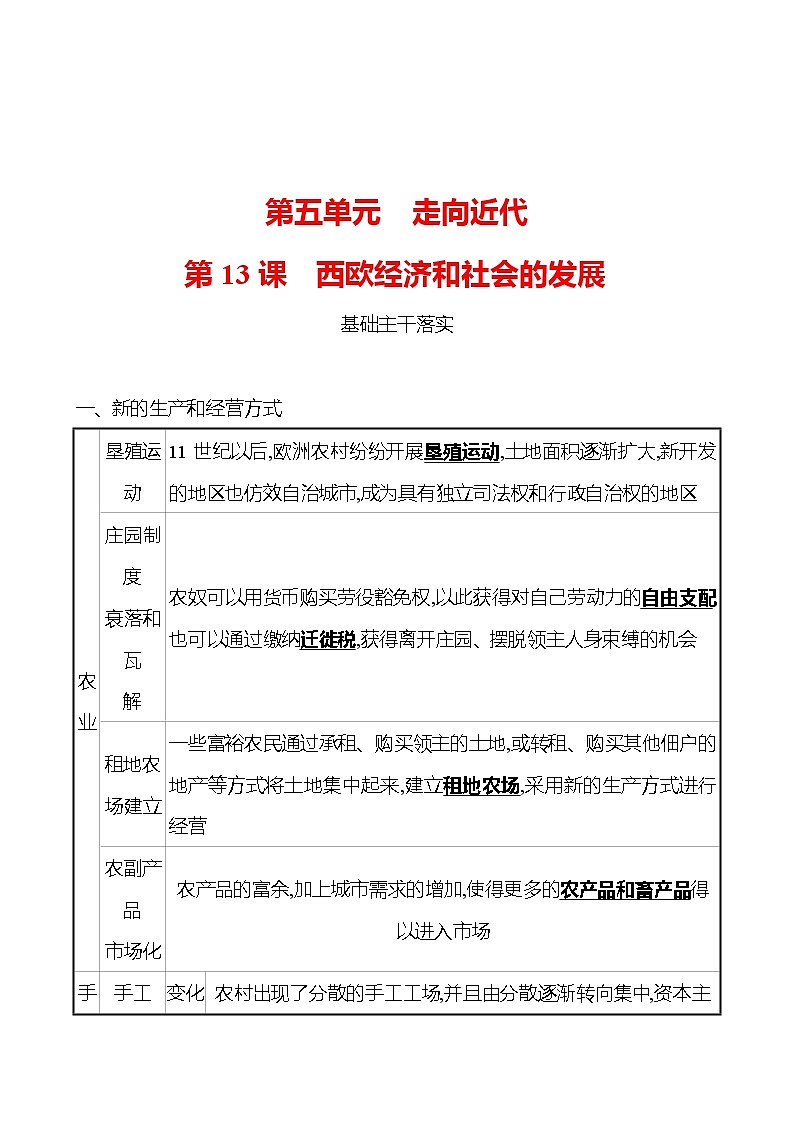 第五单元  第13课  西欧经济和社会的发展 同步真题训练 2022-2023部编版九年级上册历史01