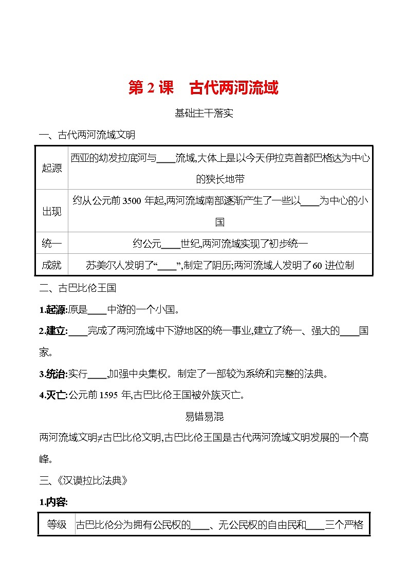 第一单元  第2课  古代两河流域 同步真题训练 2022-2023部编版九年级上册历史01