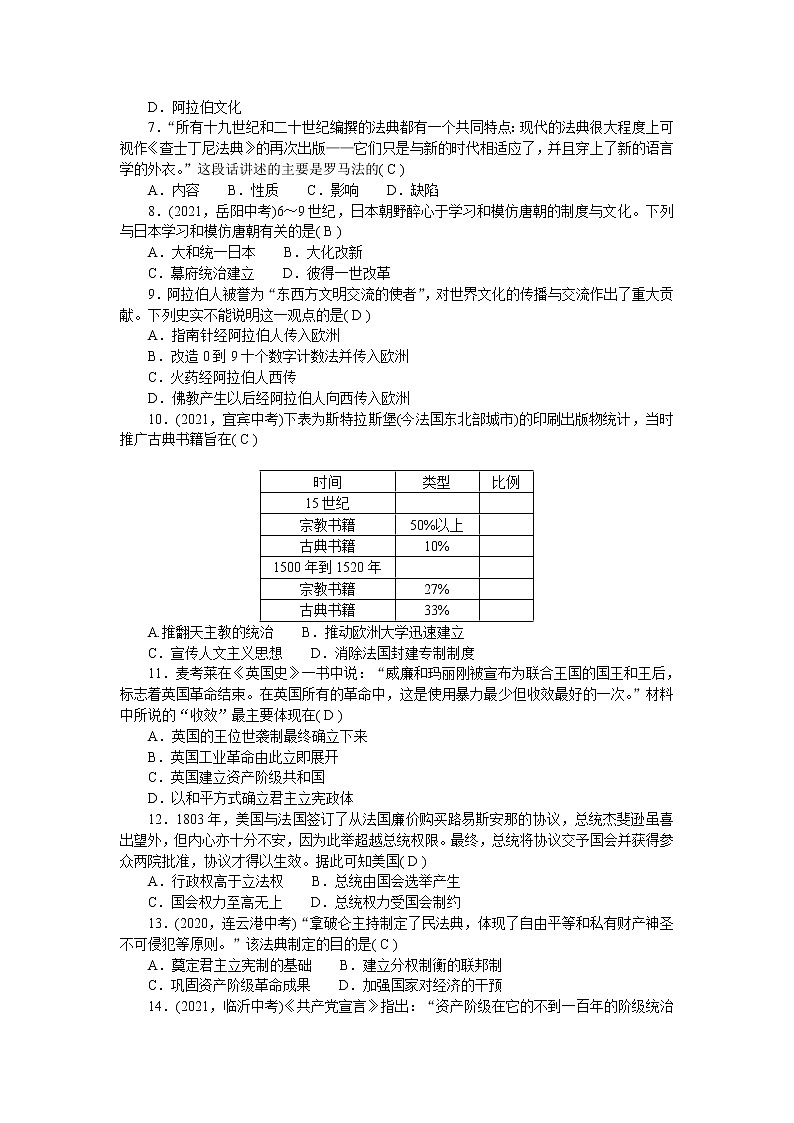 人教部编版九年级历史上册综合检测卷含答案02