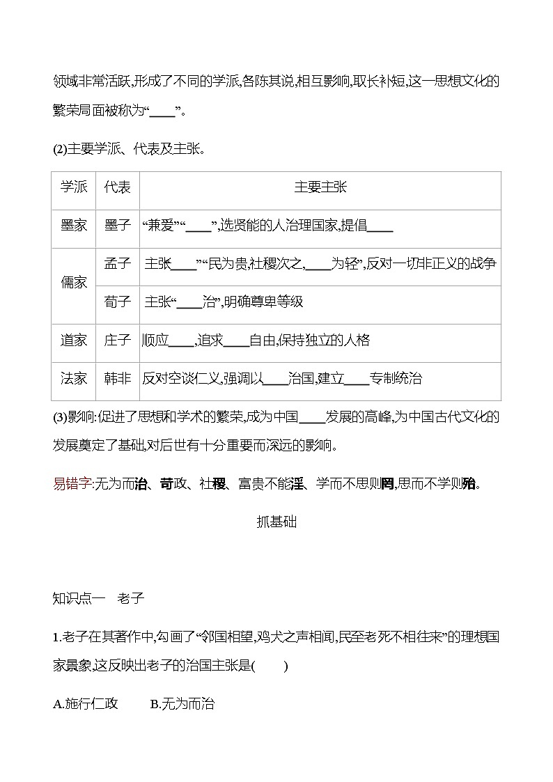 第二单元  第8课  百家争鸣 同步练习2022-2023 部编版历史 七年级上册02