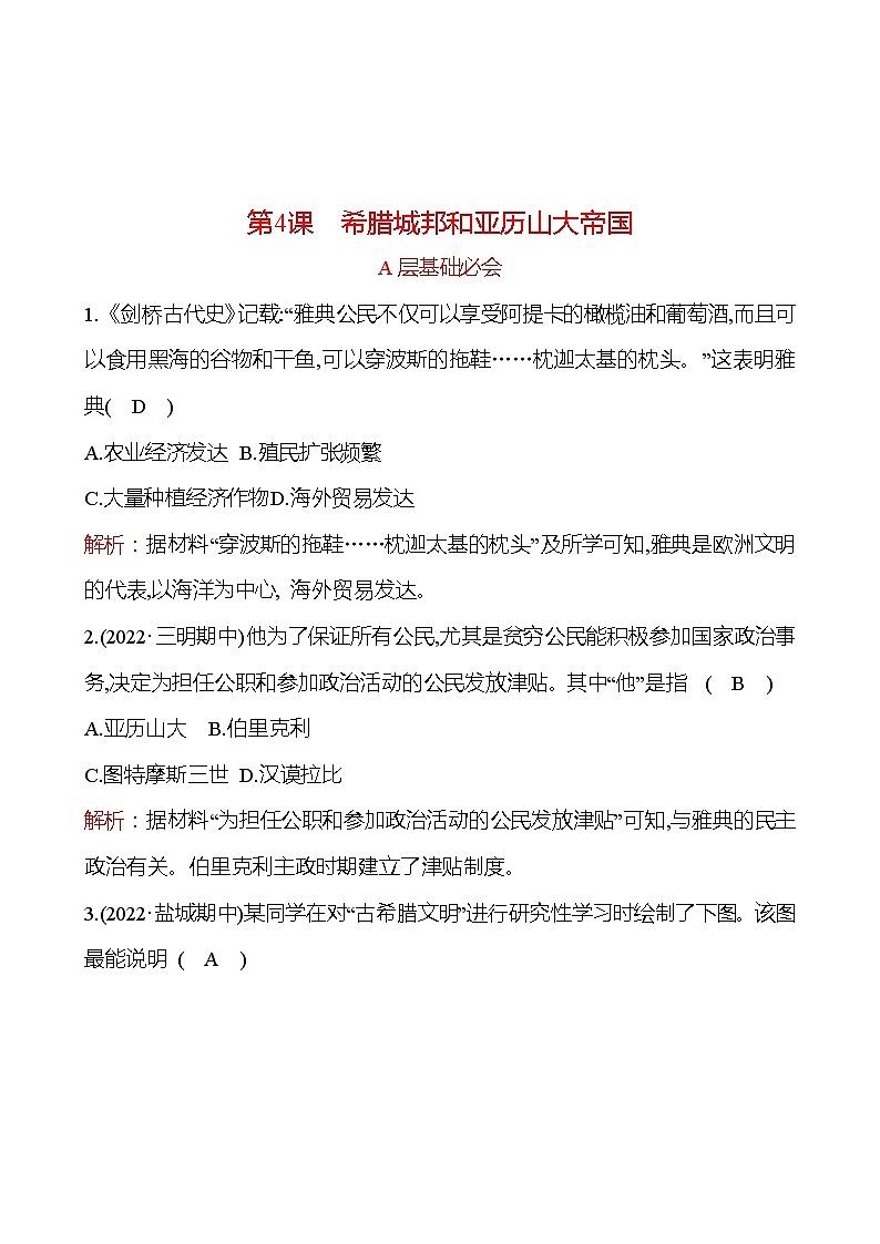 第二单元  第4课　希腊城邦和亚历山大帝国 分层练习 2022-2023 部编版 历史 九年级上册01