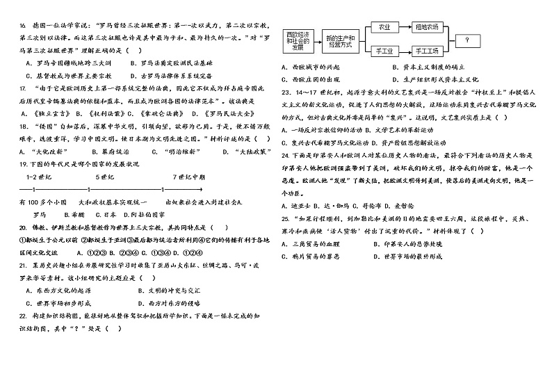 山东省德州市齐河县胡官屯镇中学2022-2023学年九年级上学期第一次月考历史试题(含答案)02