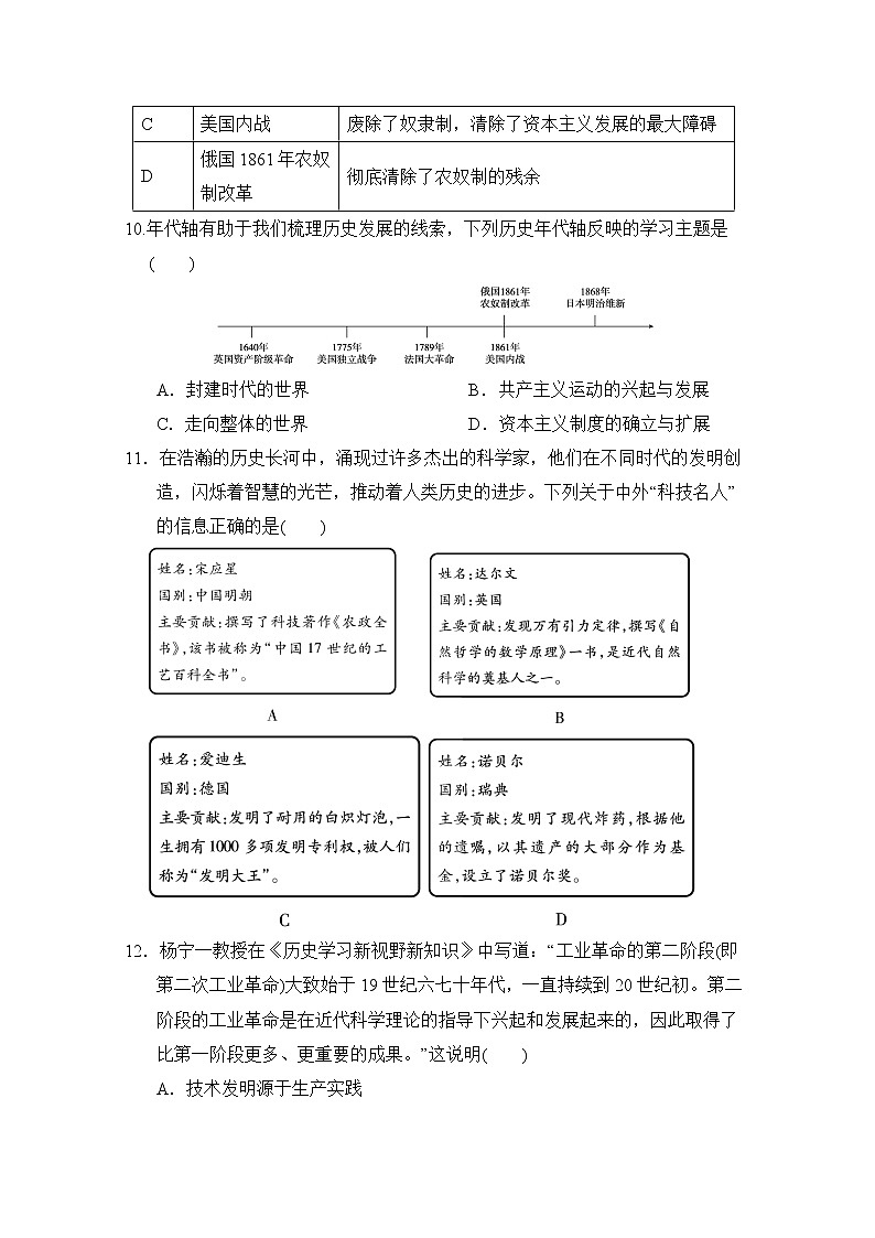 山西省太原市第五十一中学校 2021-2022学年九年级下学期第一次月考达标测模拟历史试卷(含答案)第3页