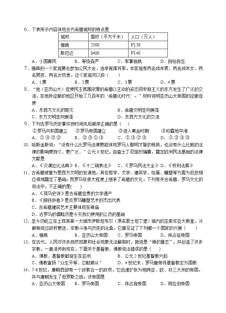 四川省自贡市荣县留佳初级中学校2022-2023学年部编版九年级上学期第一次月考历史试卷(含答案)02