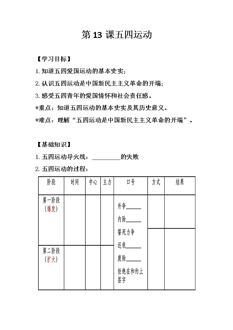 第13课  五四运动学案01