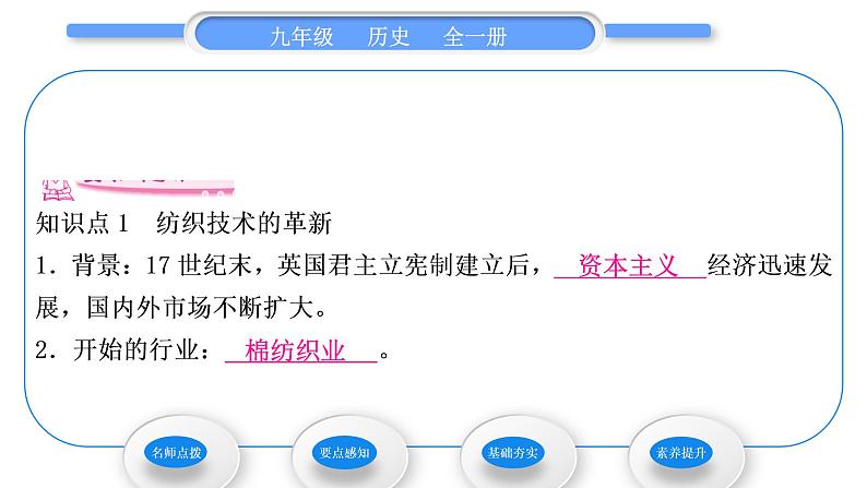 人教版九年级历史上第7单元工业革命和国际共产主义运动的兴起第20课　第一次工业革命习题课件第5页