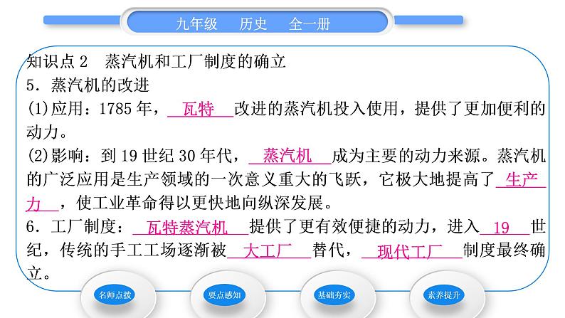 人教版九年级历史上第7单元工业革命和国际共产主义运动的兴起第20课　第一次工业革命习题课件第7页