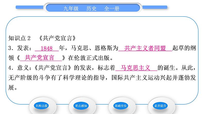 人教版九年级历史上第7单元工业革命和国际共产主义运动的兴起第21课　马克思主义的诞生和国际共产主义运动的兴起习题课件08