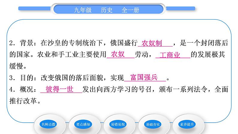 人教版九年级历史下第1单元殖民地人民的反抗与资本主义制度的扩展第2课　俄国的改革习题课件07