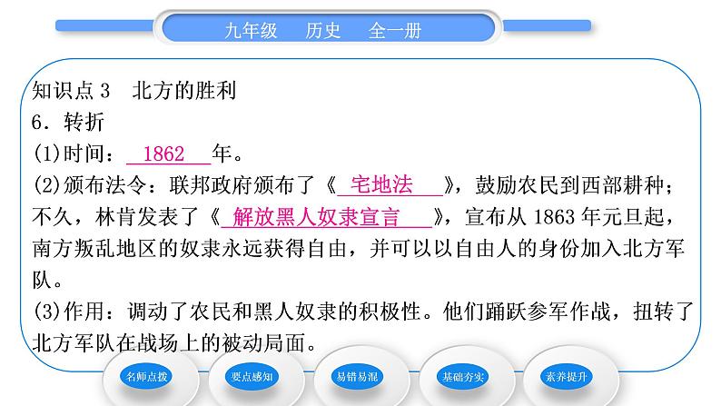 人教版九年级历史下第1单元殖民地人民的反抗与资本主义制度的扩展第3课　美国内战习题课件08