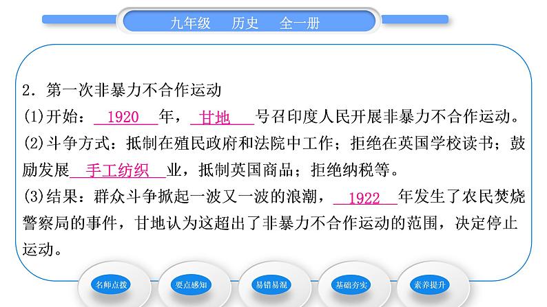 人教版九年级历史下第3单元第一次世界大战和战后初期的世界第12课　亚非拉民族民主运动的高涨习题课件07