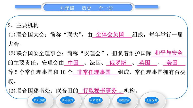 人教版九年级历史下第6单元走向和平发展的世界第20课　联合国与世界贸易组织习题课件第7页