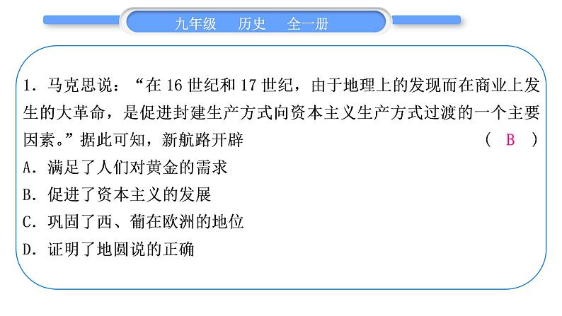 人教版九年级历史上第6单元资本主义制度的初步确立小专题一　资本主义的兴起和发展习题课件02