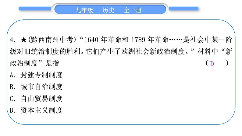 人教版九年级历史上第6单元资本主义制度的初步确立小专题一　资本主义的兴起和发展习题课件05