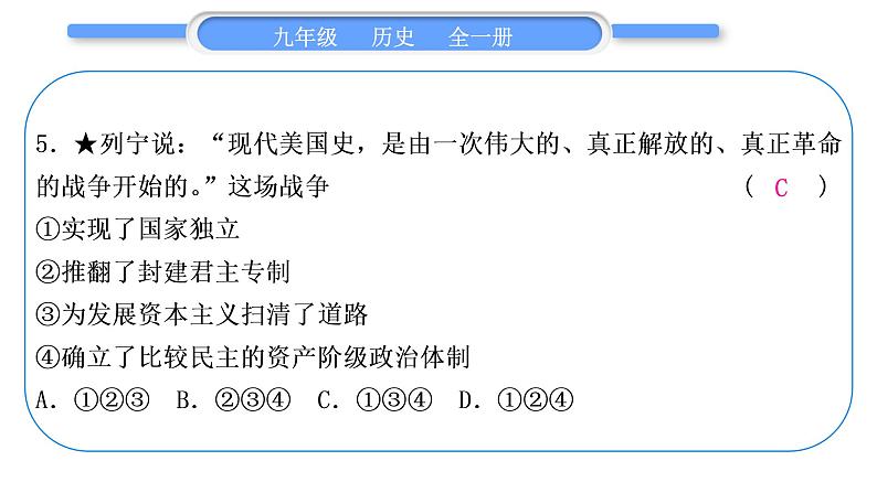 人教版九年级历史上第6单元资本主义制度的初步确立小专题一　资本主义的兴起和发展习题课件06