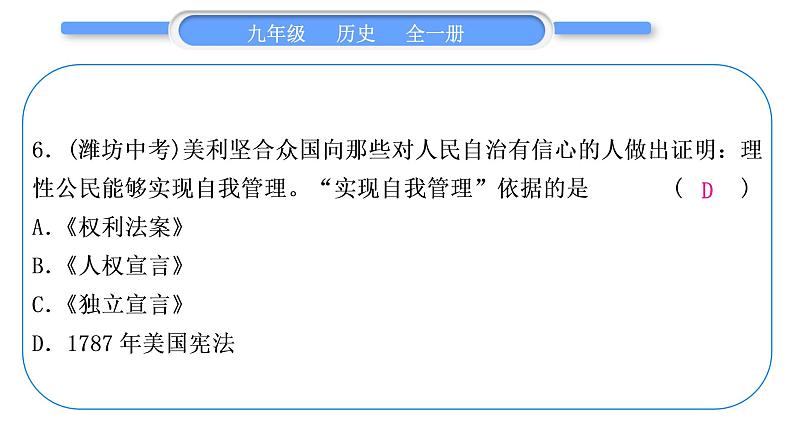 人教版九年级历史上第6单元资本主义制度的初步确立小专题一　资本主义的兴起和发展习题课件07