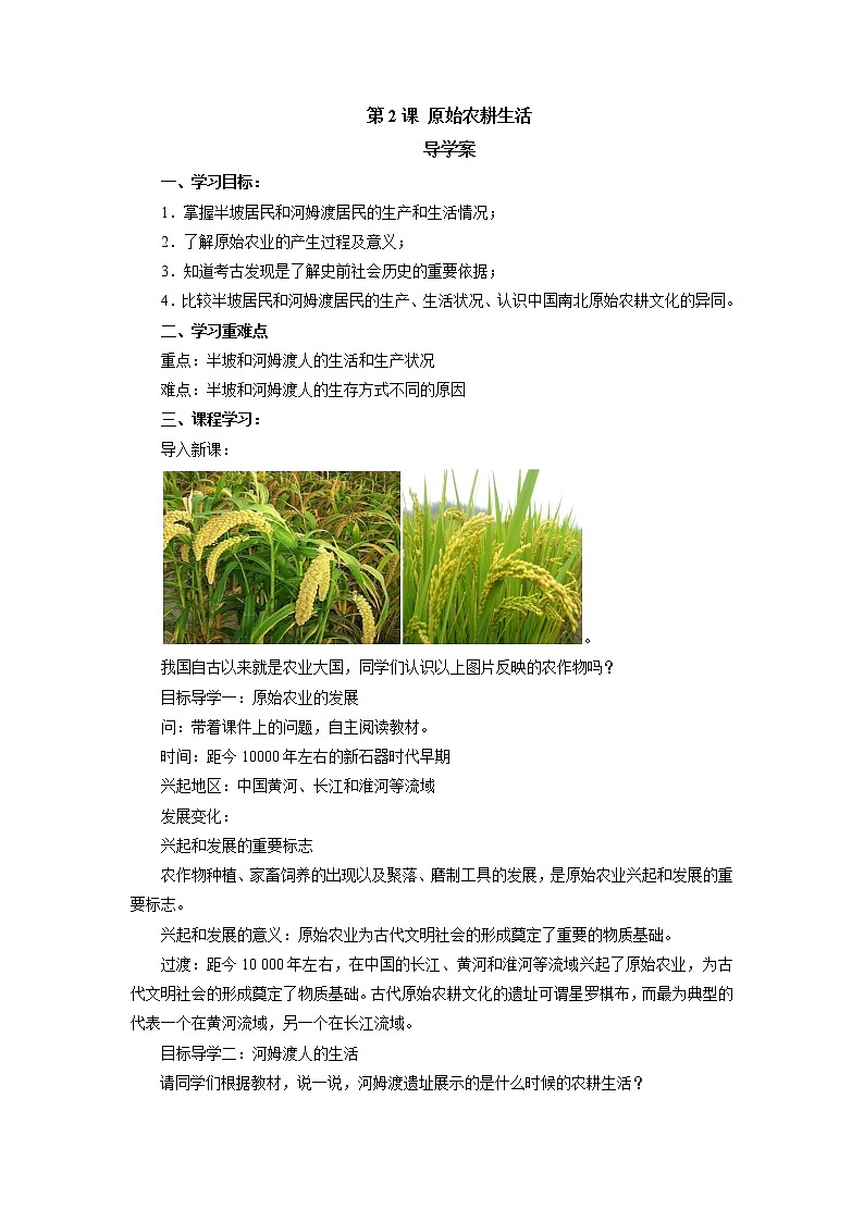 七年级历史部编版上册《1.2 原始农耕生活》   教案201