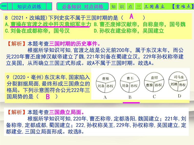 16.人教版中国历史七年级上册《新编基础训练》第16课《三国鼎立》评析PPT课件第6页