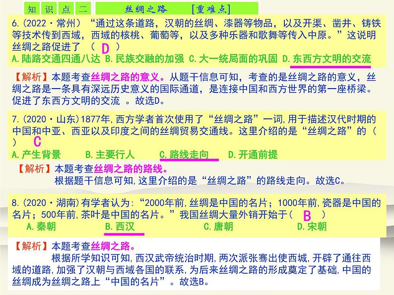 14.人教版中国历史七年级上册《新编基础训练》第14课《 沟通中外文明的“丝绸之路》评析课件”04