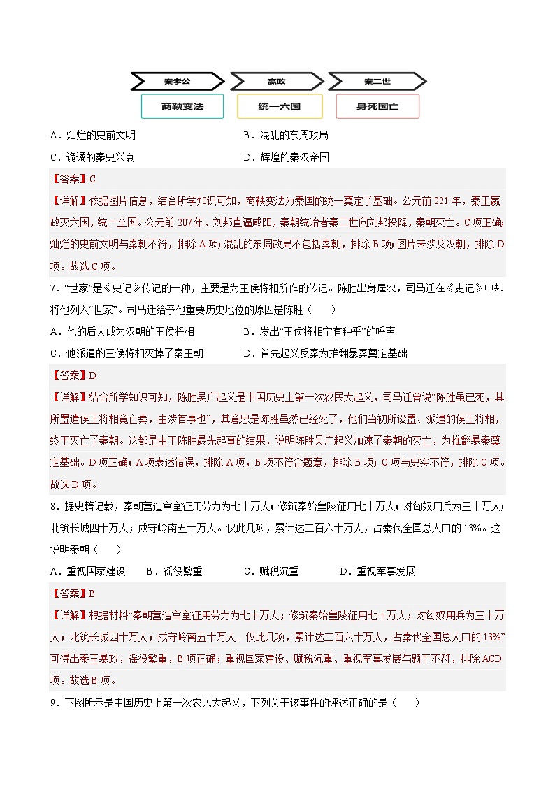 【培优分级练】部编版历史 七年级上册 第10课《秦末农民大起义》同步分级练（解析版）第3页