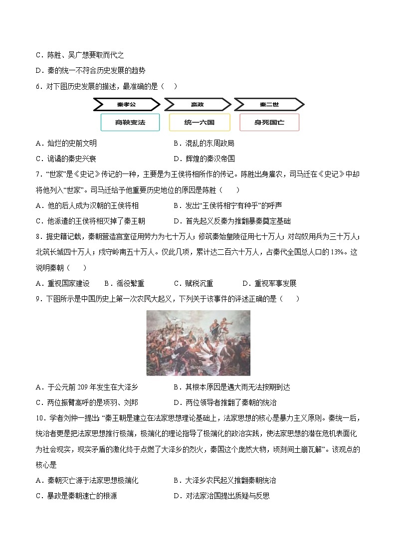 【培优分级练】部编版历史 七年级上册 第10课《秦末农民大起义》同步分级练（原卷版）第2页