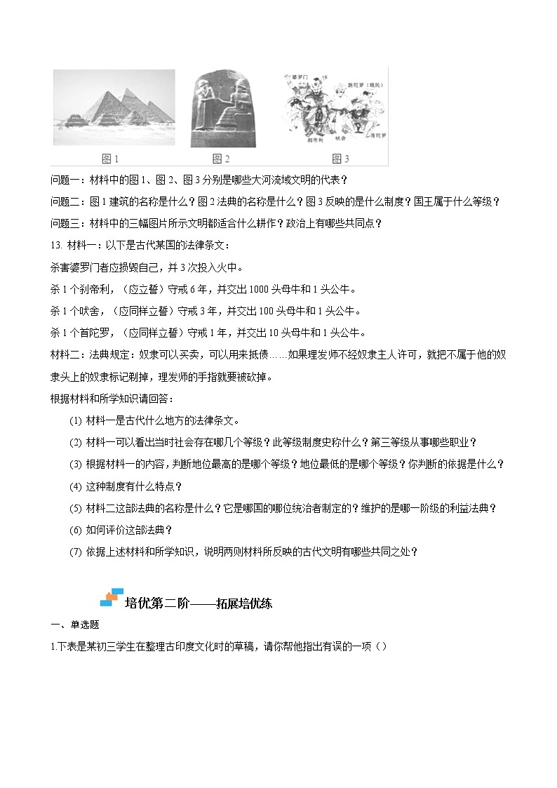 【同步练习】人教版九年级历史上册 第3课 古代印度（培优）第3页