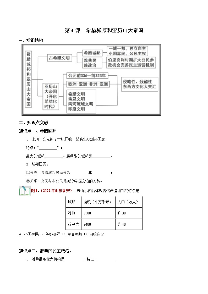 【同步练习】人教版九年级历史上册 第4课 希腊城邦和亚历山大帝国（作业）第1页