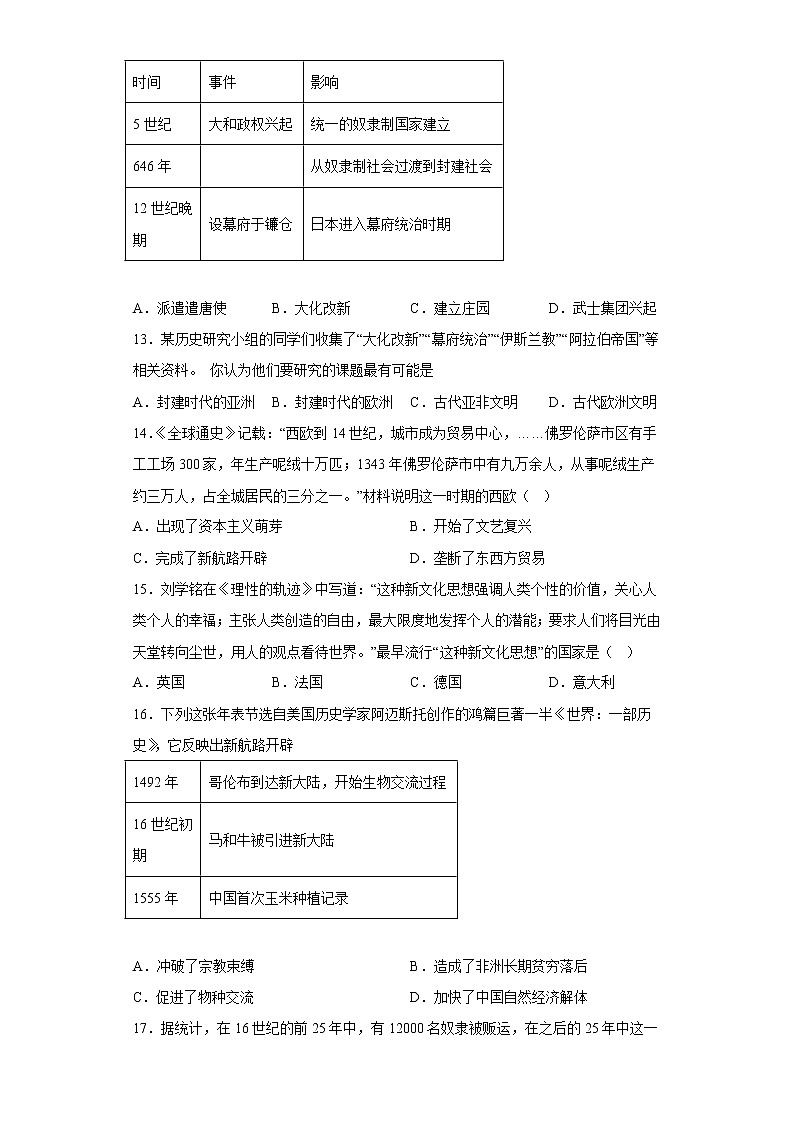 福建省南安市泉州师范学院附属2022-2023学年九年级上学期期中历史试题(含答案)第3页