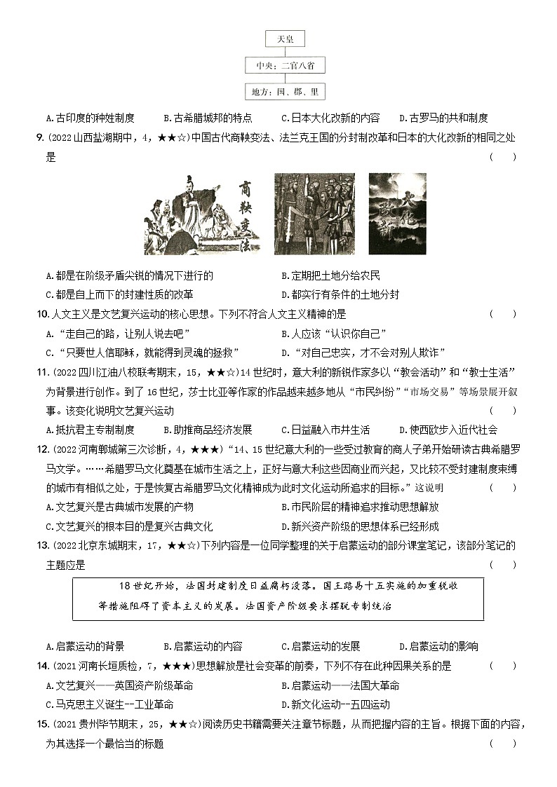 2022-2023学年九年级历史上学期期中专项巩固训练卷三第2页