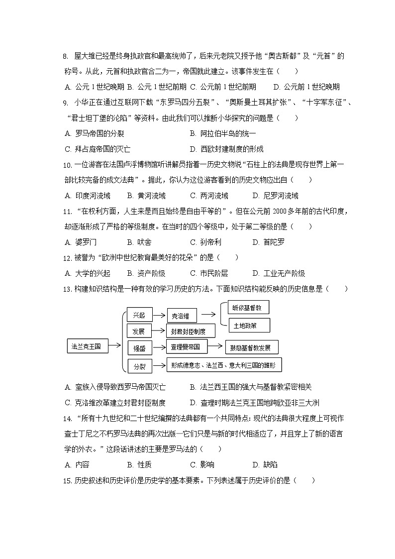 2022-2023学年重庆市云阳县黄龙中学九年级（上）第一次月考历史试卷（含解析）03
