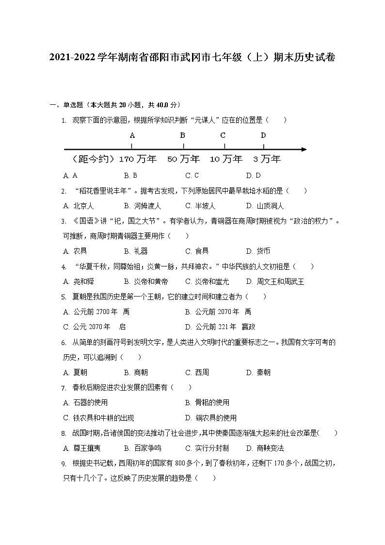 2021-2022学年湖南省邵阳市武冈市七年级（上）期末历史试卷（含解析）01