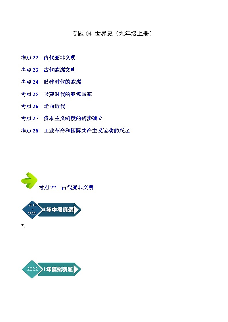 专题04 世界史（九年级上册）（原卷版）第1页