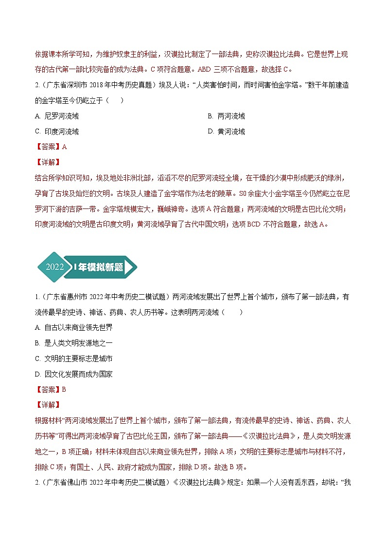 专题05 世界史（九年级上册）（解析版）-5年（2018-2022）中考1年模拟历史分项汇编（广东专用）第2页