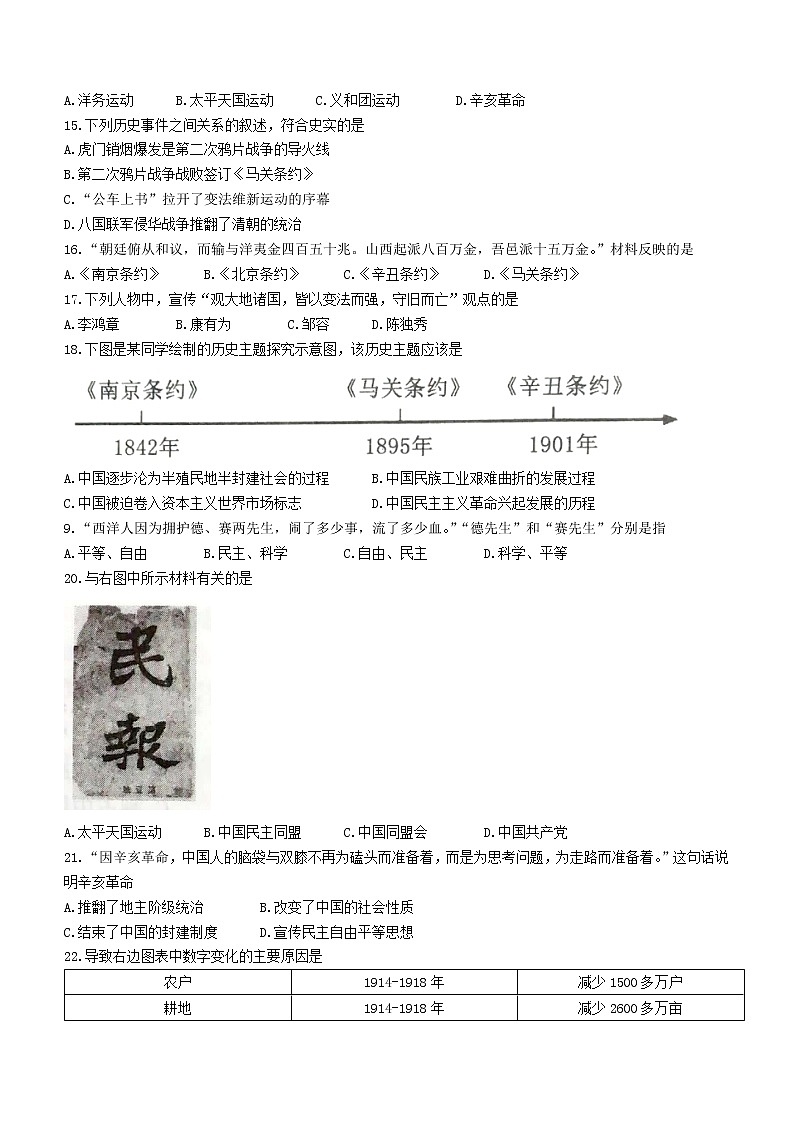 山东省聊城市东阿县2022-2023学年八年级上学期期中历史试题（含答案）第3页