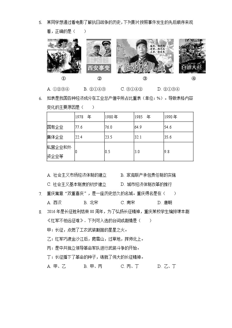 2022年重庆市中考历史模拟试卷（一）（含解析）第2页