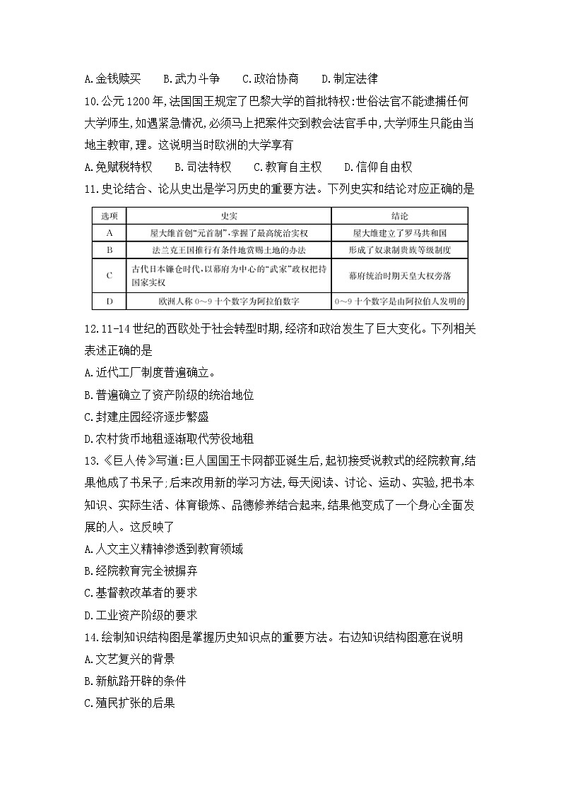 山西省大同市云州区2022-2023学年九年级上学期期中阶段评估历史试题(含答案)第3页