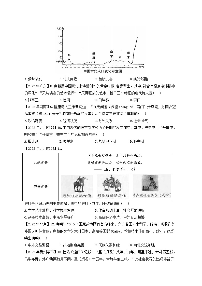 （5）隋唐时期：繁荣与开放的时代——2022年中考历史真题专项汇编第2页