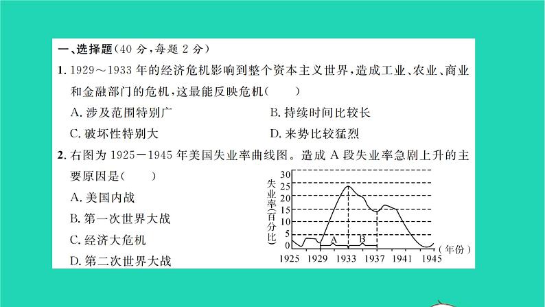 2022九年级历史下册第四单元经济大危机和第二次世界大战检测卷作业课件新人教版02