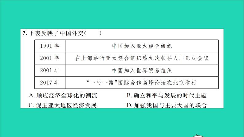 2022九年级历史下册第六单元走向和平发展的世界检测卷作业课件新人教版第7页