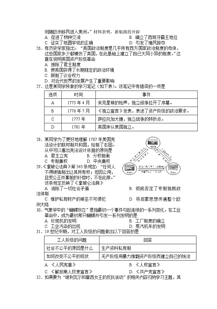 湖北省黄石市大冶市2022-2023学年九年级上学期期中目标检测历史试题02